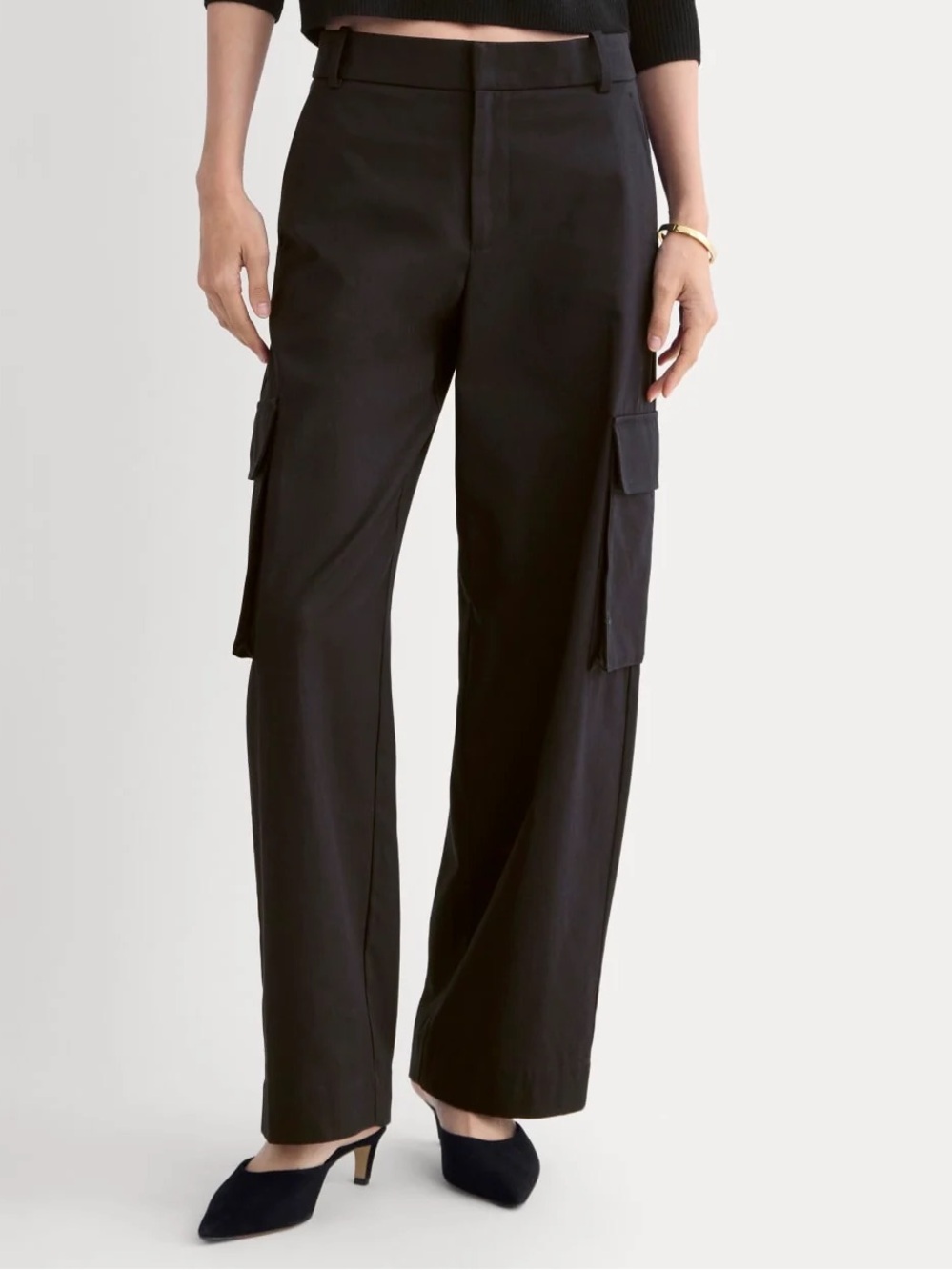 NWT Everlane Black Wide-Leg Cargo Trouser in Buttersmooth
